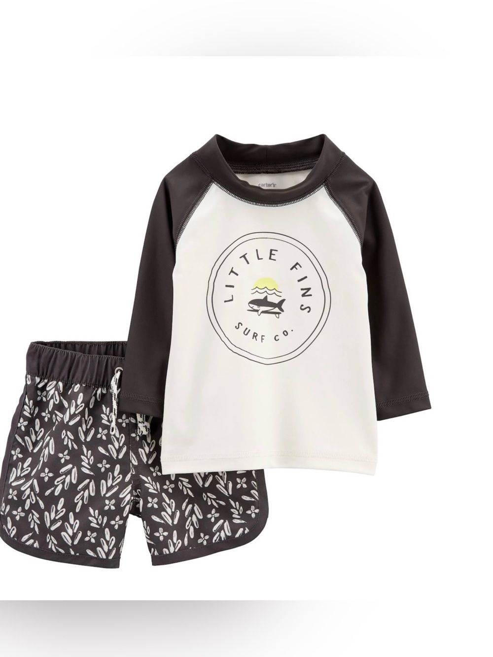 Carter's Brown & Cream 'Little Fins' Kids Rash Guard Set